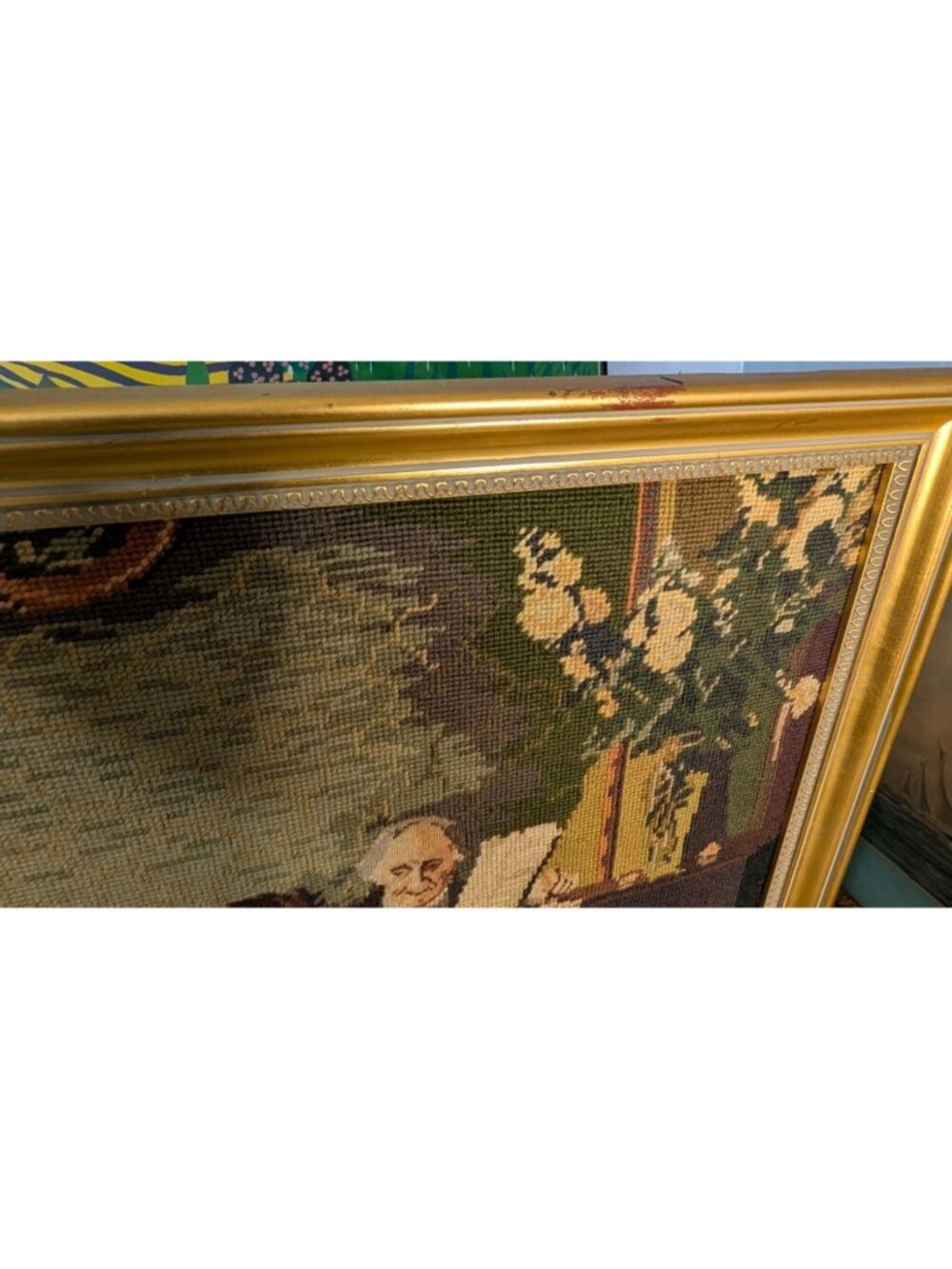 Vintage Needlepoint Tapestry Framed Art Piano lesson, decor - Picture 13 of 16